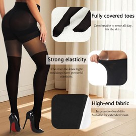 GWAWG Mock Thigh High Look Tights Suspender Plain Curves Hold Up Stockings Tights for Women Black Tights Women Women's Tights Pantyhose for Women Patterned Tights Over The Knee Tights