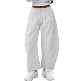 Yimoon Womens Barrel Leg Sweatpants Drawstring Elastic Waist Wide Leg Pants Baggy Lounge Pants with Pockets(White-M)