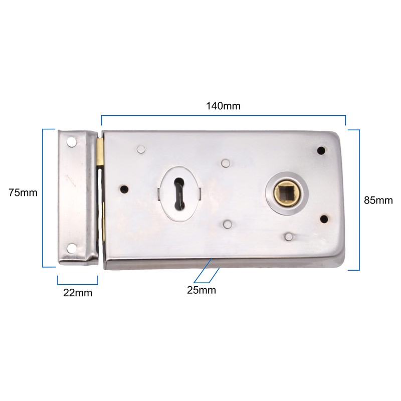 Rim Sashlock Satin Chrome Surface Mounted Lock 140 x 85mm
