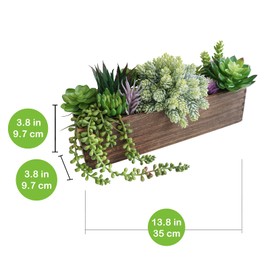 Winlyn Winlyn 15" Assorted Artificial Succulent Plant Arrangements in Rectangular Wooden Planter Faux Potted Succulents Plants Centerpiece for Farmhouse Home Garden Table Windowsill Shelf Mantel Dcor