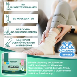 Herbiovit Horse Balm with Glucosamine - Cooling Muscle Gel & Herbal Balm for Tension - For Muscles, Joints & Back - Absorbs Quickly 250 ml