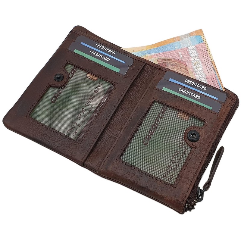 myledershop Cowhide Leather Wallet with RFID & NFC Protection, brown,