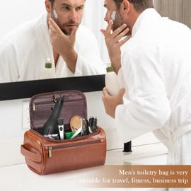 Zocipro Leather Toiletry Bag for Men, PU Artificial Leather Wash Bag for Travel, Gym & Shaving, Dry & Wet Separation with 3 Compartments - Perfect Men's Hanging Washbag with Shoe Bag