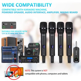 ZERFUN 4 Rechargeable Wireless Microphones, Pro Handheld Cordless Mics System with Echo Treble BASS VOL Control for Karaoke Singing Church Party, 1/4'' Output, Black