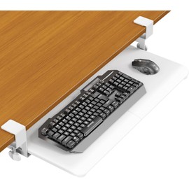 Keyboard Tray Under Desk, Pull Out Keyboard Tray with C Clamp Mount, 25.6" (29.7" Including Clamps) x 11.8" Slide-Out Platform Computer Drawer for Typing, Keyboard & Mouse Tray, White