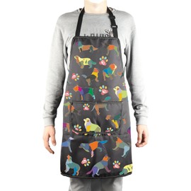 MBMSO Dog Grooming Apron Dog Kitchen Cooking Apron Dog Lover Gift for Groomer Waterproof Apron Colorful Dog Apron with Pocket (LOVE Dog Apron-black)