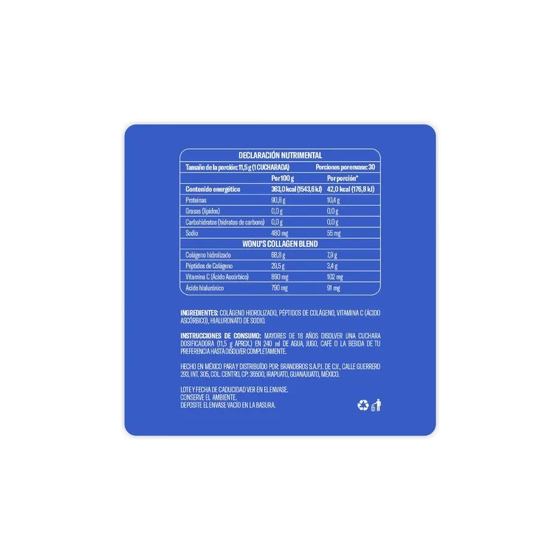 Colágeno Hidrolizado I Wonu I 345g I 30 Servicios I