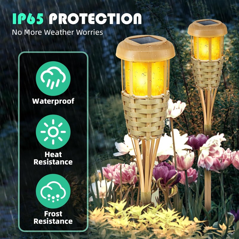 Evelynsun Solar Outdoor Lights, Solar Torch Lights Outdoor Flickering Flame,