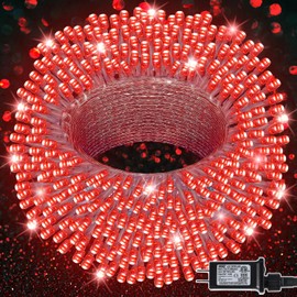 LJLNION 300 LED Christmas Lights, Extra Long 98.5FT Xmas String Lights Outdoor Indoor, 8 Lighting Modes, Plug in Waterproof Fairy Lights for Wedding Party Bedroom Decorations (Red)