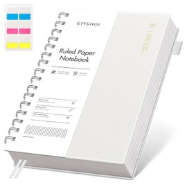 EMSHOI A5 Notebook College Ruled, Spiral Notepad 150 Sheets/300 Pages, 100gsm, PVC Cover, Sticky Notes, Pocket, Pen Loop, Ruler, Bookmark, Lined Journal for Writing, 14.5 x 21cm, Transparent