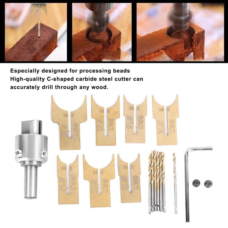 Wooden Beads Drills Bit Kit, 14/15/16/18/20/22/25mm Wood Bead Maker Drill