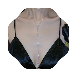 wekicici Long Rhinestone Necklace Y Teardrop Necklace Sparkly Crystal Tassel Pendant Long Chain Silver Necklace for Women Girls