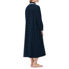Lanz of Salzburg Sleepwear for Women Classic Round Collar Long Sleeve Soft Flannel Pajama Nightgown - Blue Green Plaid, Small