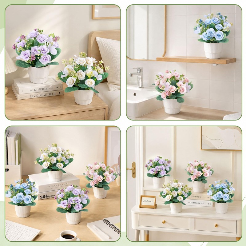 ZYUQFAN Small Fake Plants in Pots, Artificial Plants Indoors with