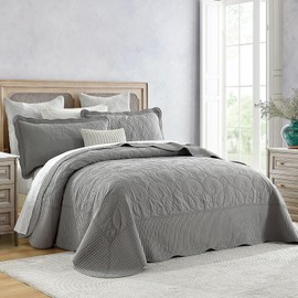 SahSahCasa 100% Cotton 120"x120" Bedspreads, Oversized California King Bed Spread Quilt Set, Cal King Quilted Coverlet Extra Large Quilts, Embroidered Damask Pattern Bed Set Lightweight Comforter