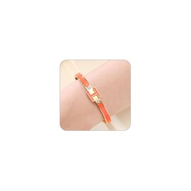 fekang H Bangle Bracelet for Women - Gold Stainless Steel Enamel Bracelet - Fashion H Letter Jewelry - Elegant Gift for Women (Gold-Orange Bangle)