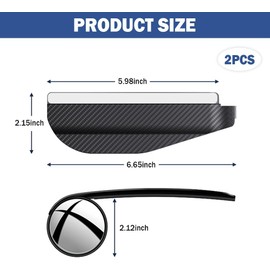 Carleef - 2 espejos de punto ciego para coche con espejo lateral, protector de lluvia, espejo retrovisor de fibra de carbono, visera de lluvia y espejo de punto ciego ajustable HD de 360°, accesorios