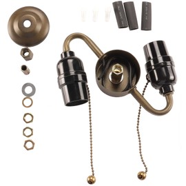 Bieye SC07 E26 Light Socket Cluster with Pull Chain Switch and Electrical Wiring Accessories (2-Light, Antique Brass)