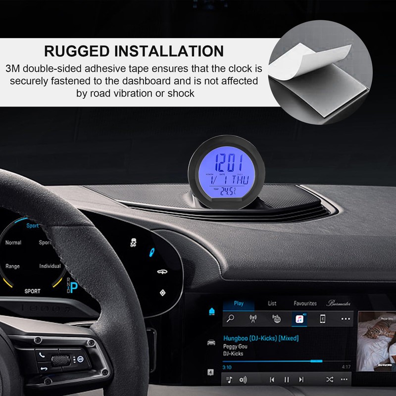 FSTURIOS Car Digital Thermometer Clock, Dashboard Clock with Backlight Fahrenheit