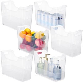 6 Pcs Freezer Organizer Bins with Wheel Medium Size Clear Plastic Pantry Organizer and Storage Tall Narrow Kitchen Organization Freezer Organization Rolling Bins Storage Containers for Office