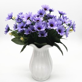 Artificial Daisy Flowers, Silk Fake Flower Marguerite Daisies Realistic Wildflowers Bouquet Greenery Shrubs for Home Garden Window DIY Planter Decoration Indoor Outdoor Wedding Decor Purple 4 Pack