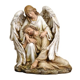 Joseph's Studio by Roman - Angel with Fallen Christ Figure on Base, Life of Christ, Renaissance Collection, 7" H, Resin and Stone, Religious Gift, Decoration
