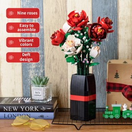 GaoDeBuChou Flowers Bouquet Building Set,818 Big PCS for Kids,Women,Girls and Boys,Roses Toy Building Set with Vase