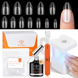 modelones Gel X Nail Kit, Medium Almond Gel x Nail Tips, 9-in-One Nail Glue & Portable U V Nail Lamp, 216Pcs 12Sizes Press On Acrylic False Nails Tip Nails Art DIY Nail Extension Gift for Women