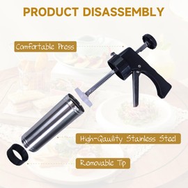 Stainless Steel Churro Maker, Churro Making Kit, Churro Gun, Churro Machine, Churro Press, Churro Maker Set With Piping Bag with Long Needle Piping Tip, Hollow Churro Filler, 3 Nozzle Discs