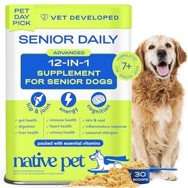 Native Pet Senior Daily Dog Vitamins & Supplements – 12-in-1 Dog Multivitamin Powder for Senior Dogs – Supports Mobility, Cognition, Digestion, Immune Health & More – 30 Scoops