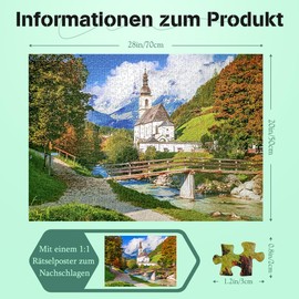 MISITU Puzzle 1000 Pieces for Adults Church in Autumn Home Decoration 70 x 50 cm