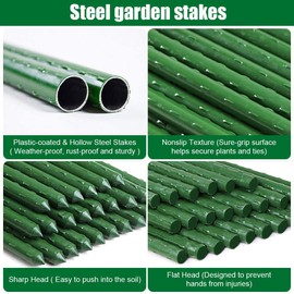 Mininfa Steel Plant Stakes 3 Feet, Plastic Coated Metal Garden Stakes Supports Climbing for Tomatoes, Trees, Beans, 25 Pack