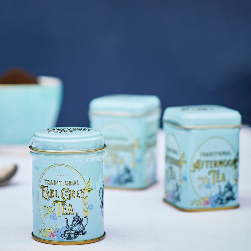 New English Teas Vintage Victorian Tea Tins with loose-leaf tea