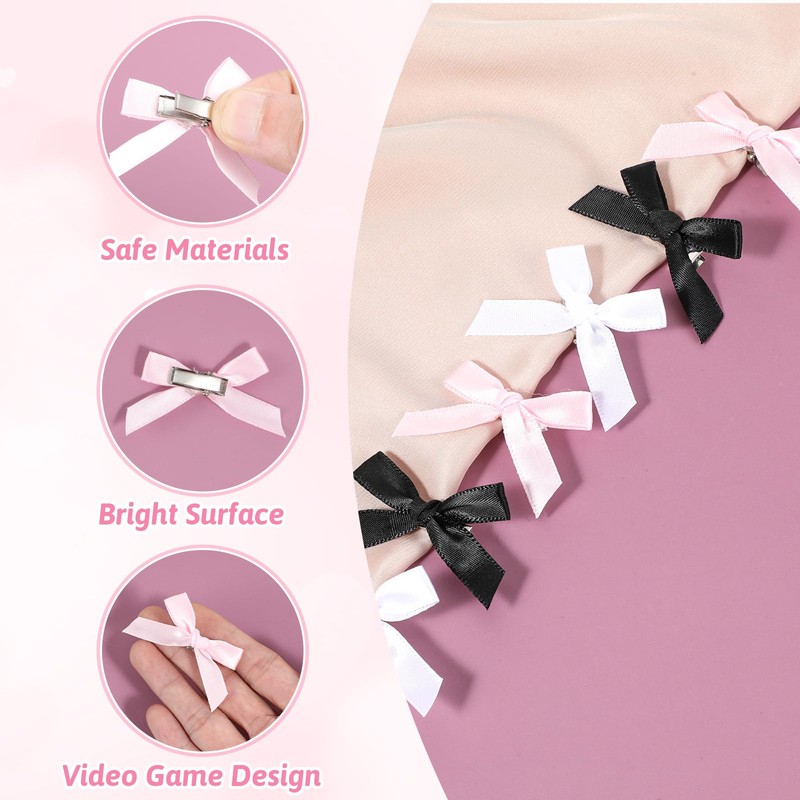 Ajcotahm 30PCS Bow Hair Clips small bows Satin Mini Bowknot