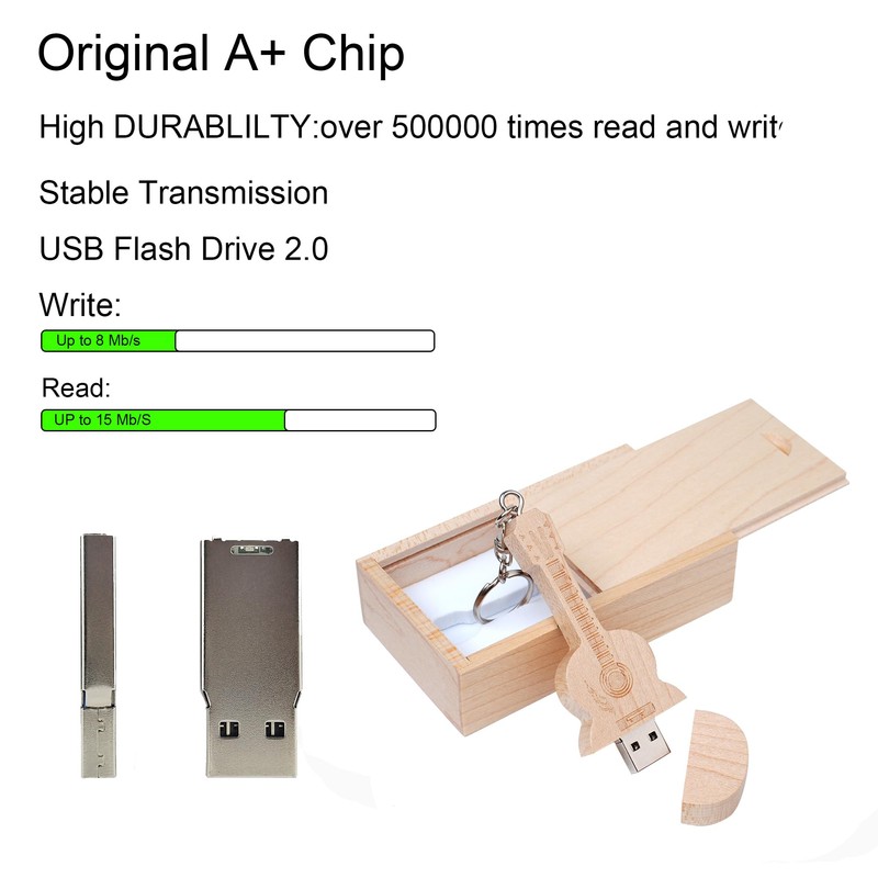 Guitar Shaped Maple Wood Memory Stick USB Flash Drive in