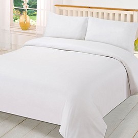 Brentfords Plain Dye Duvet Quilt Cover with Pillow Cases Bedding Set - White, King