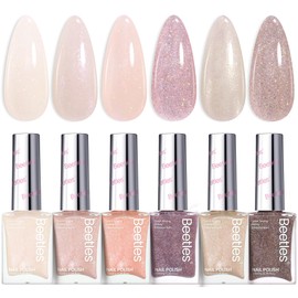 Beetles Nail Polish Set, 6 Colors Nude Nail Polish Kit Shimmer Nude Jelly Pink Champagne Mist Quick Dry Fingernail Polish Gifts for Women Salon DIY Manicure Kit
