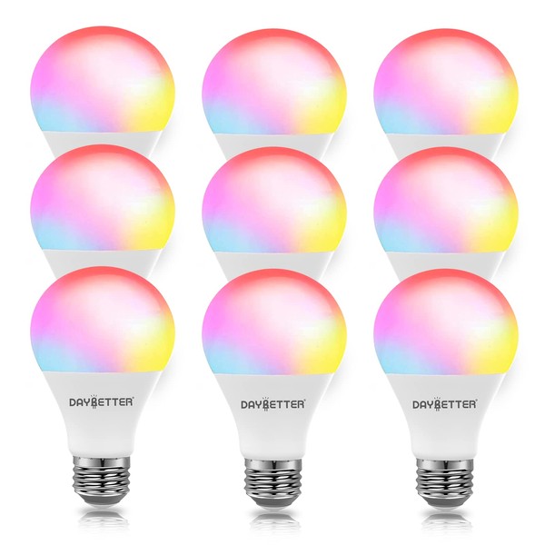 DAYBETTER Smart Bulbs, Dimmable WiFi Color Changing Light That Work with Alexa & Google Home, Music Sync, A19/E26, 9W, 800 Lumens, 2.4Ghz only, No Hub Required, 9 Pack