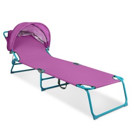 Northroad Beach Lounge Chair with Canopy Shade, Adjustable 4 Position Foldable Tanning Chair, Outdoor Heavy Duty Chaise Lounge Chair, for Poolside Patio Sunbathing Lawn, UPF 50+, Purple