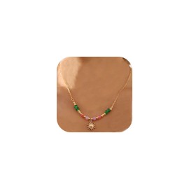 Dtexhif Sun Pendant Necklace Colorful Beaded Gold Necklace Beach Summer Necklaces Jewelry for Women (Gold)