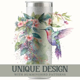 Onebttl Hummingbird Gifts For Women, Her and Hummingbird Lovers - 20oz/590ml Stainless Steel Insulated Glitter Tumbler with Straw - Hummingbird Skinny Tumbler, Coffee Cups - (Sliver)