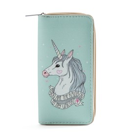 DonDon Women's Purse with Zip, Unicorns and Flamingos Turquoise