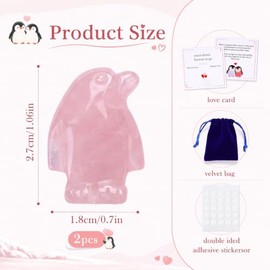 Penguin Pocket Hug Gifts for Women Men Rose Quartz 2PCS Crystal Keepsake