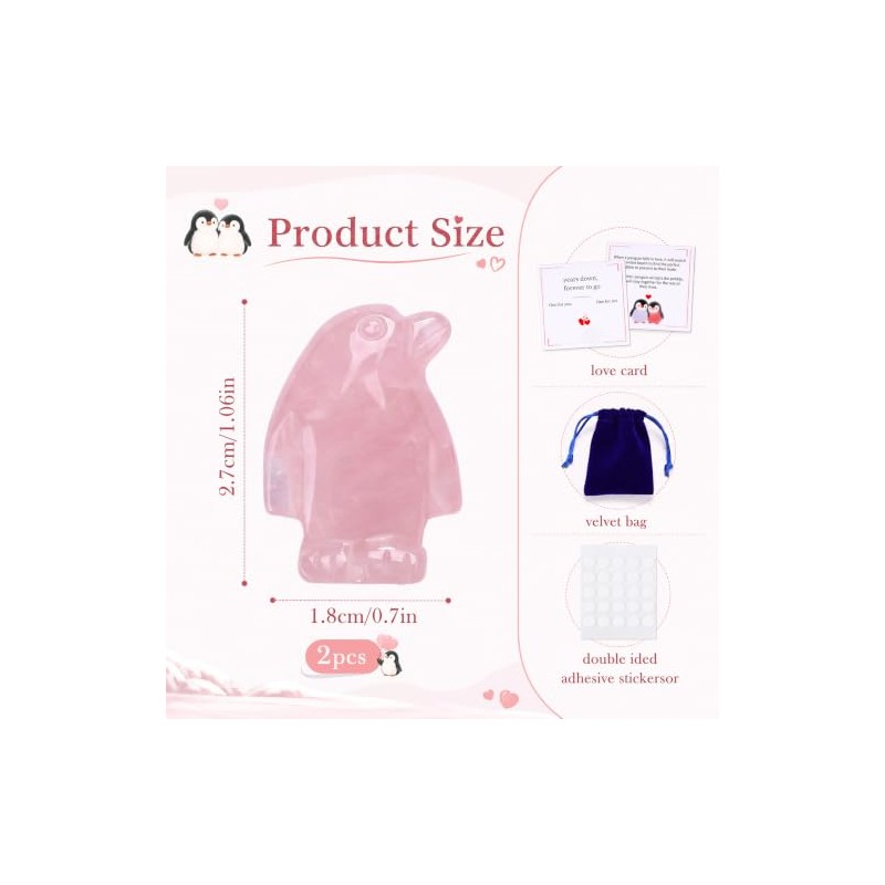 Penguin Pocket Hug Gifts for Women Men Rose Quartz 2PCS