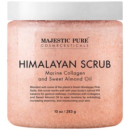 Majestic Pure Himalayan Salt Body Scrub with Collagen and Sweet Almond Oil - Exfoliating Salt Scrub to Exfoliate & Moisturize Skin, Deep Cleansing - 10 oz