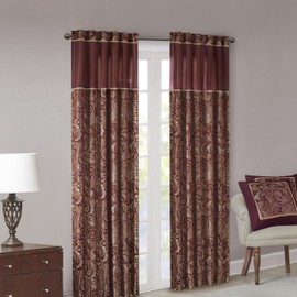 Madison Park Aubrey 2 Panel Curtain Faux Silk Paisley Jacquard, Rod Pocket Curtain for Living Room, Kitchen, Room Darkening Window Drape for Bedroom and Dorm, 2-PK 50x108, Burgundy