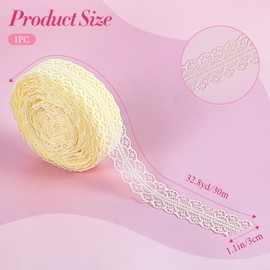 33 Yards Lace Trim Ribbon, Beige Lace Ribbon Roll, Wide Sewing Laces Ribbons Flower Fabric Trim Sewing Crafts Laces for Gift Wrapping Crafts Bridal Wedding Birthday Party, 1.1 Inches