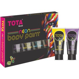 TOTA Non-Toxic Face Paint and Body Paint. Easy to Use, Water Washable Neon Colour UV Glow Tubes - Set of 6 Colors.