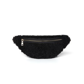 Montte Di Jinne Women's Faux Shearling & Genuine Leather Bum Bag, Crossbody Bag - Soft, Premium Quality (BLACK)