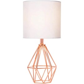 Modern American Style Metal Table Lamp Base Fabric Lampshade Retro Warm Night Light for Bedroom Living Room Home WeddingBody color: Rose gold, Lamp Power(W): 60, Plug Type: General